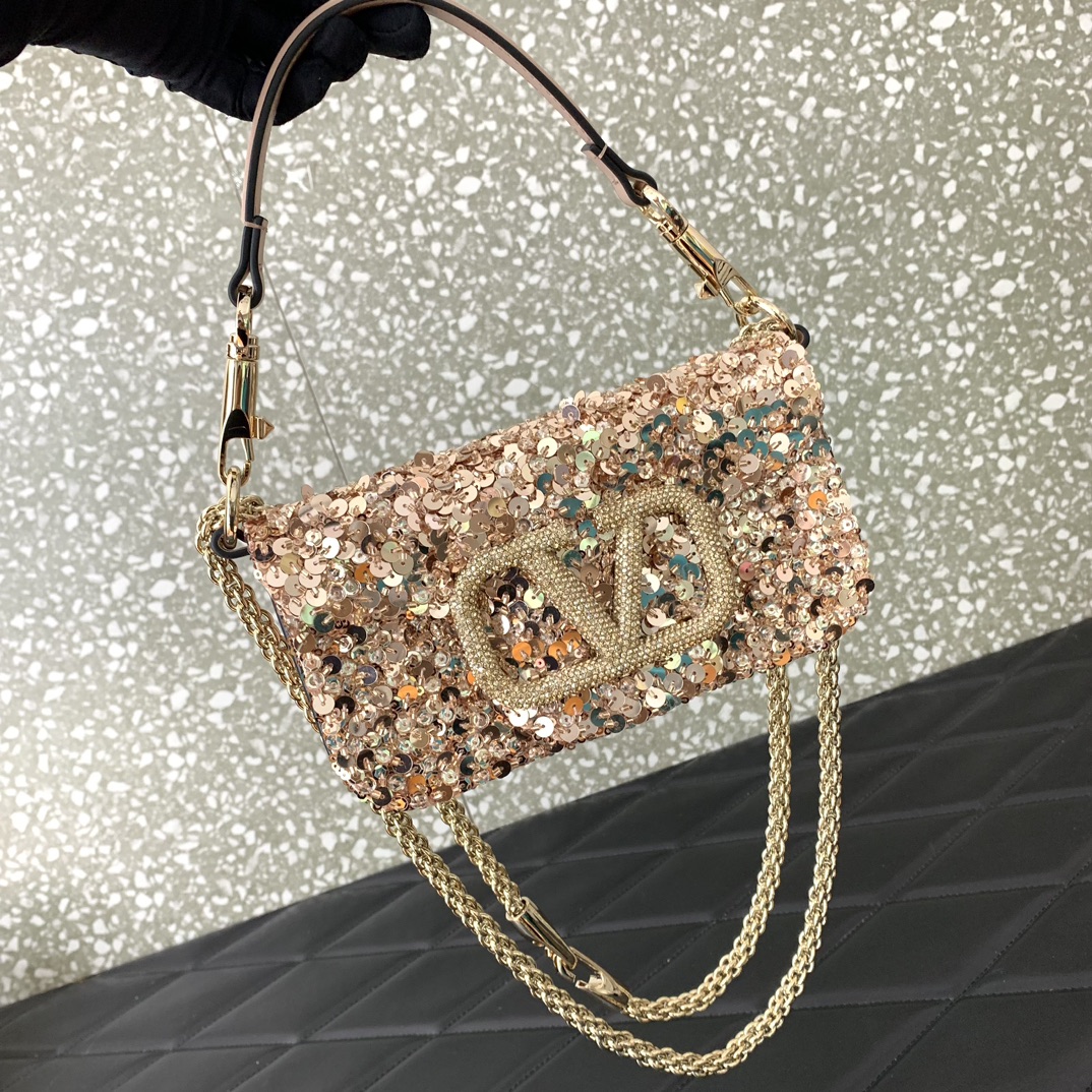 Valentino Garavani Loco Small Embroidered Shoulder Bag with Apricot Beaded Fringes